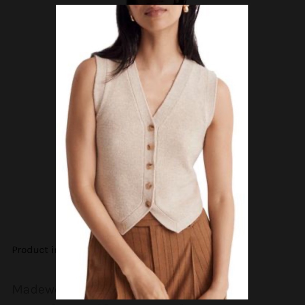 Madewell V-Neck Sweater Vest in Heather Natural XS NWT